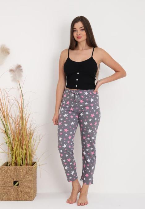 Pantaloni de Pijama Dama ,Culoare Gri cu Roz,Engros